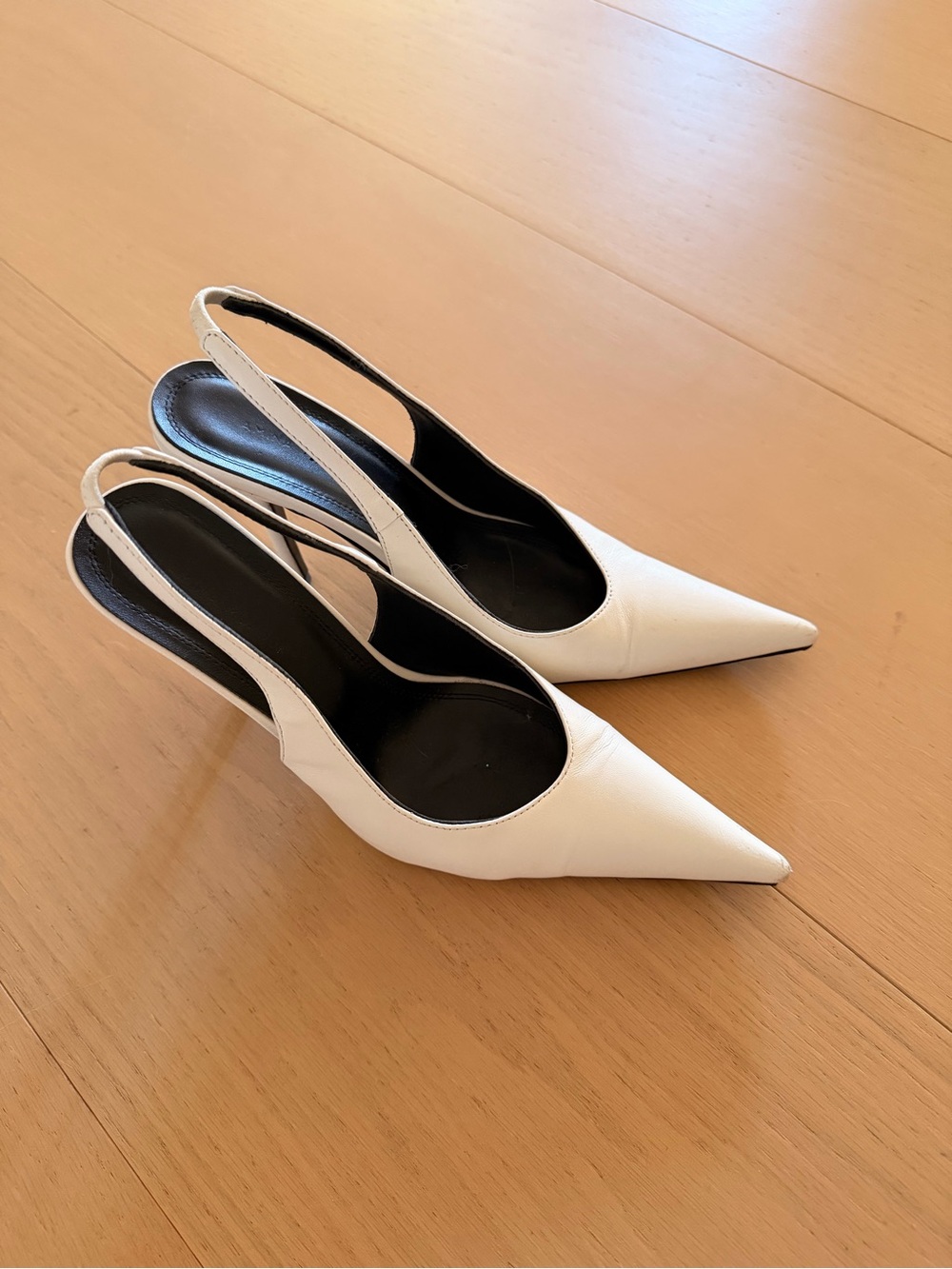 Amina Muaddi Lamb Leather White Pointed Slingback Pumps